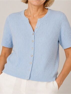 Cyrus Short Sleeve Cable Knit Cardigan Sweater size M
